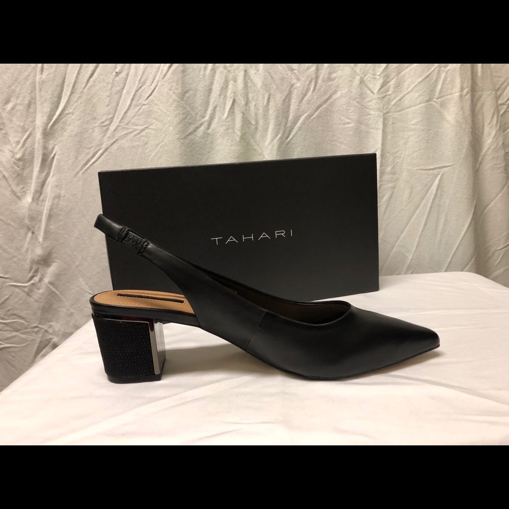 Tahari black sling black heels